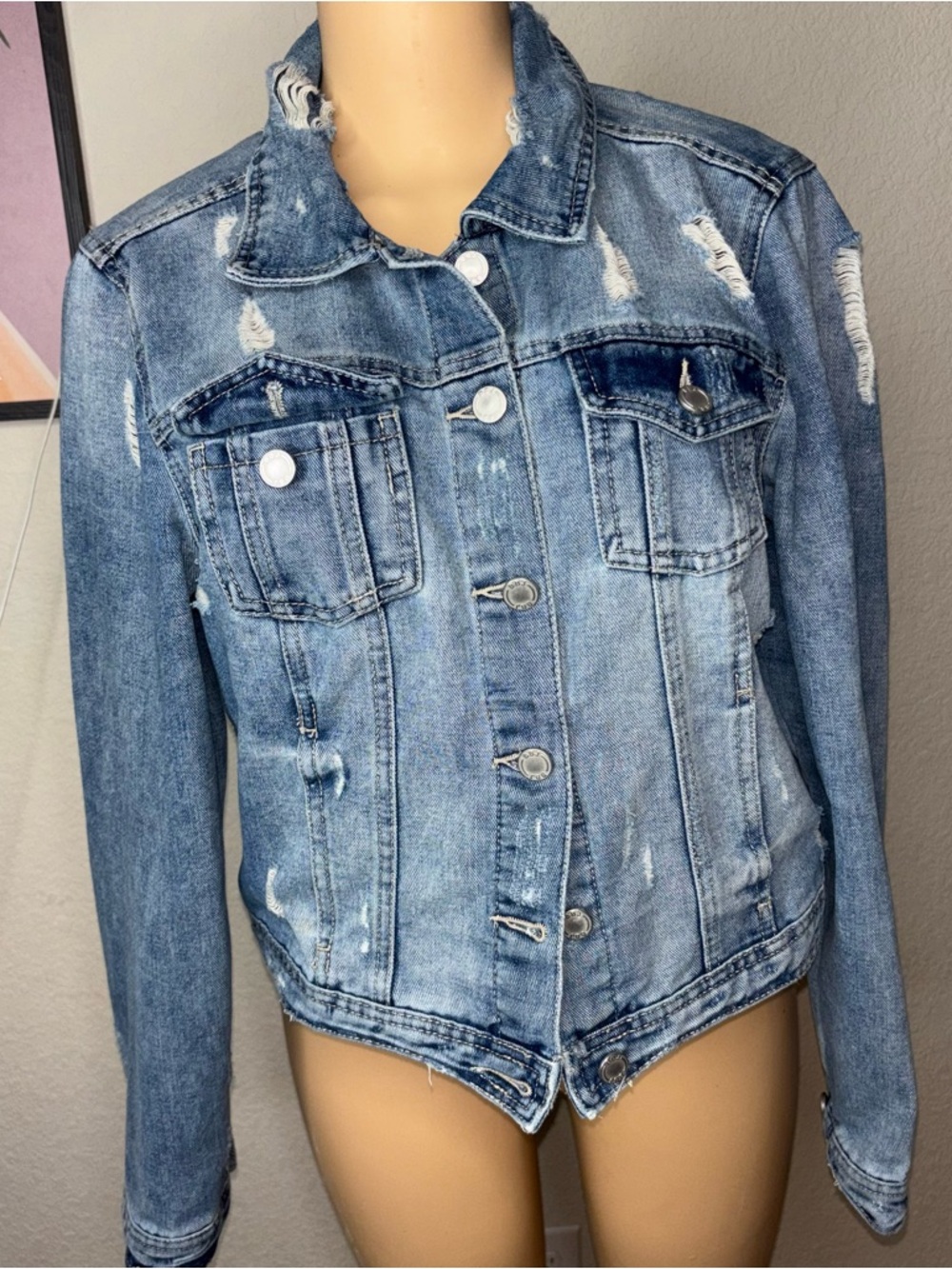 Classic Distressed Light Blue Denim Jacket - Jean Jacket